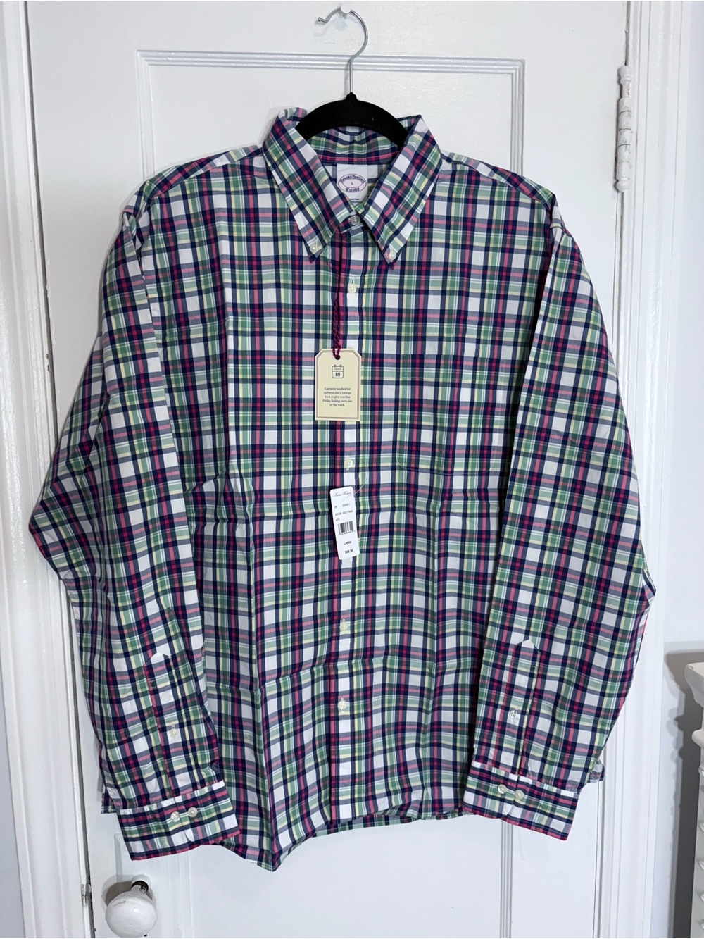 Brooks Brothers Men's Plaid Button-Down Shirt in White, Blue & Green
